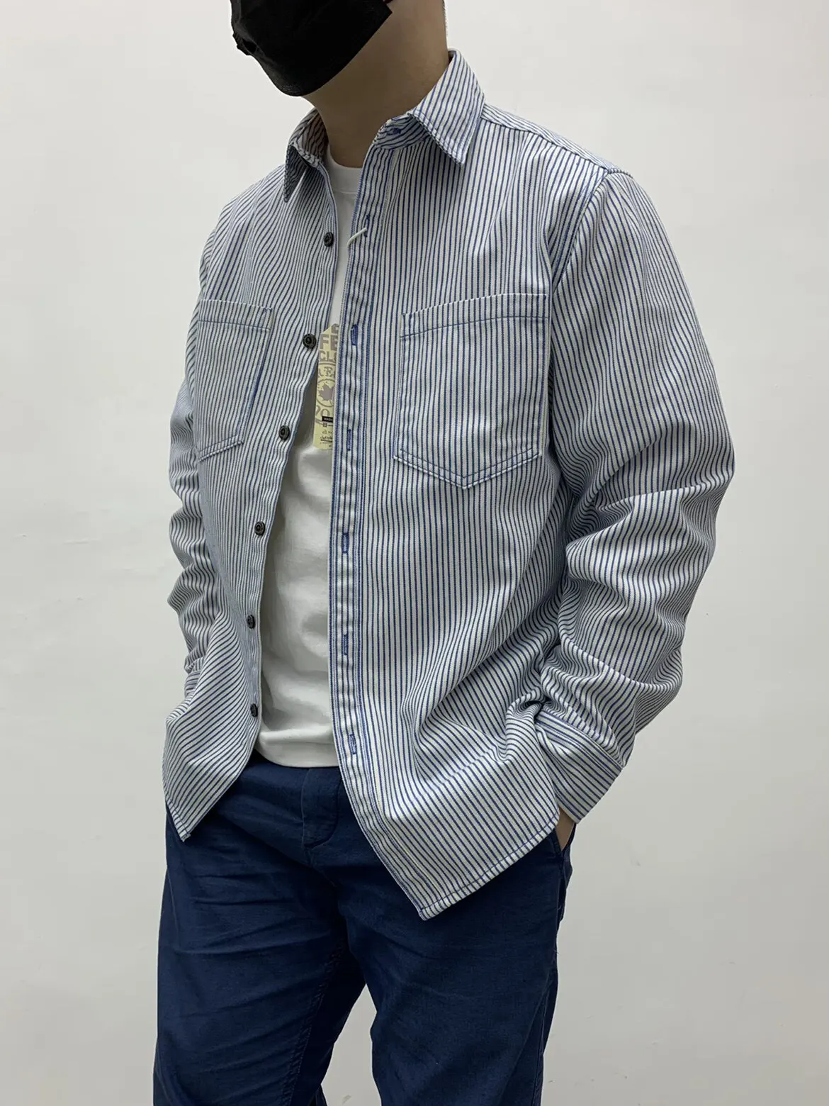 Heavyweight Men's Japanese Amekaji Retro Youth Workwear Shirt 100% Cotton Washed Colorful Stripes Loose Fit Long Sleeve Tops