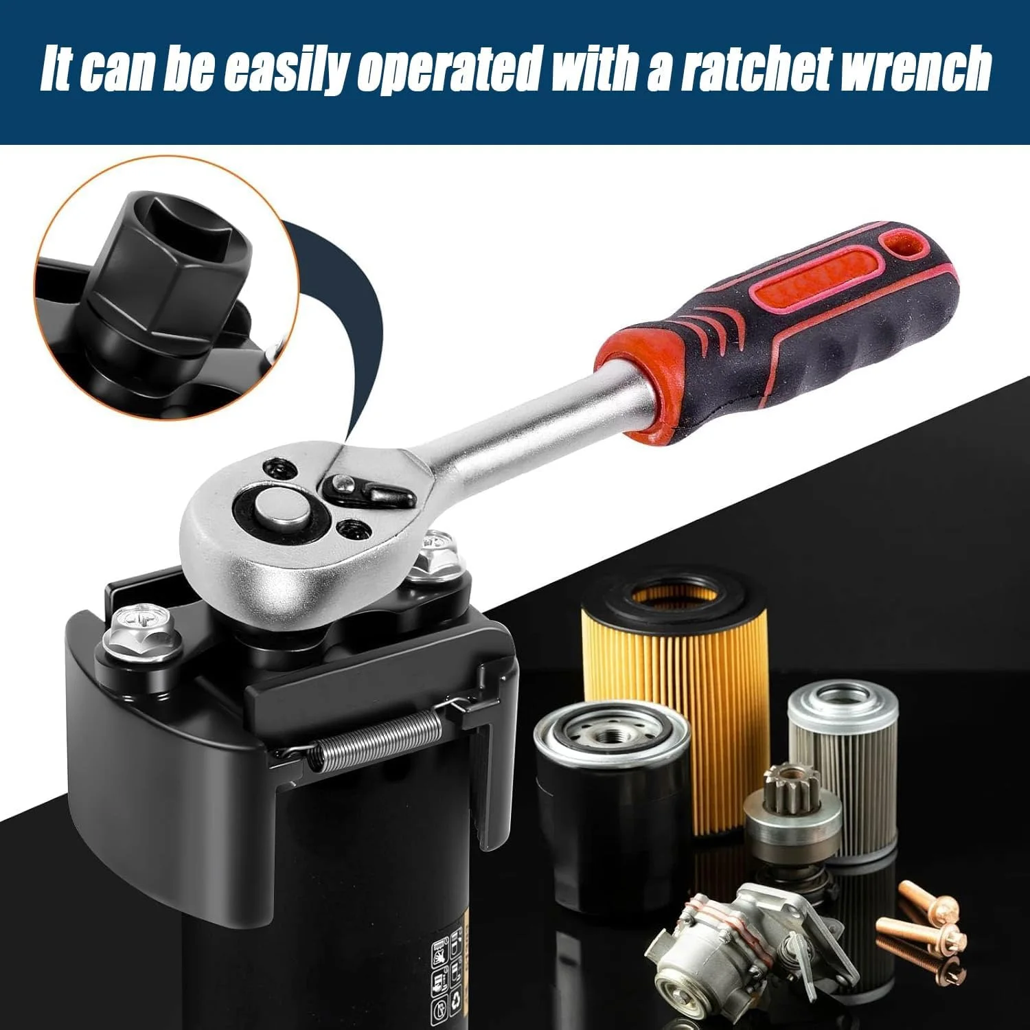 العالمي قابل للتعديل اثنين الفك فلتر زيت وجع 60-80 مللي متر الصلب مزيل الوقود المصبوب الأسود لصيانة السيارات دراجة نارية #3