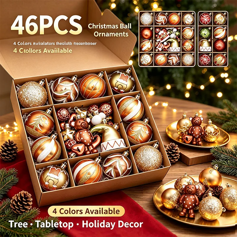 46PCS Christmas Party & Holiday DIY Decor Christmas Ball Ornament Thick Plastic Christmas Party & Holiday DIY Decor Christmas