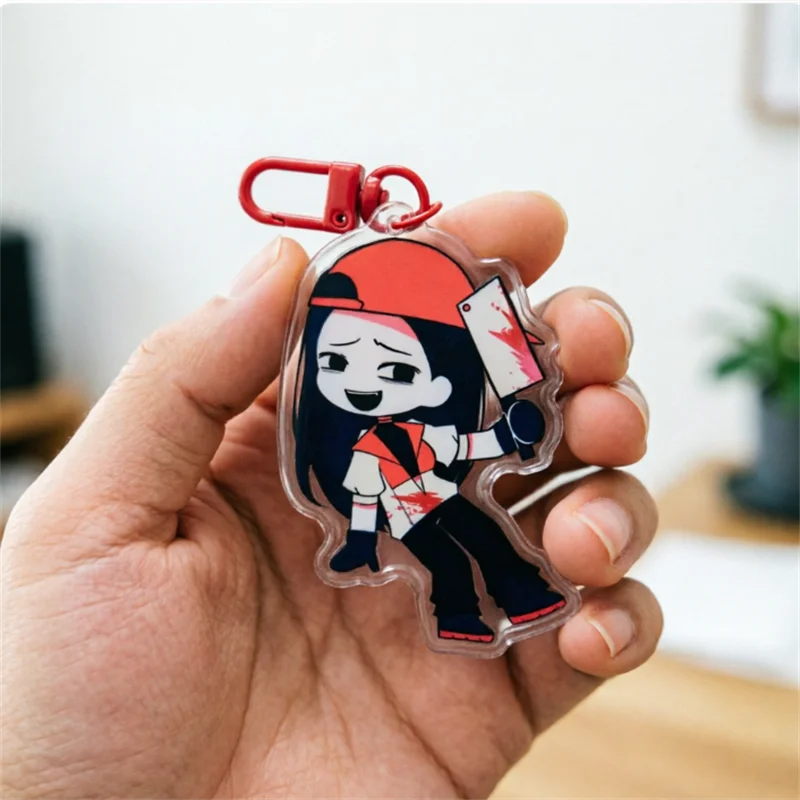 Butcher Vanity Yi Xi Keychain,Acrylic Anime Keyring,Cute Horror Character Accessory,Red Cap Girl with Cleaver