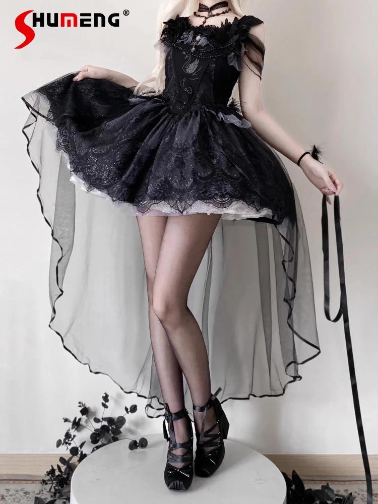 

Original Design Halloween Cos Dress Set Black Gothic Dark Slim Fit Elegant Retro Sling Dress JSK Girl's Lolita Princess Dresses