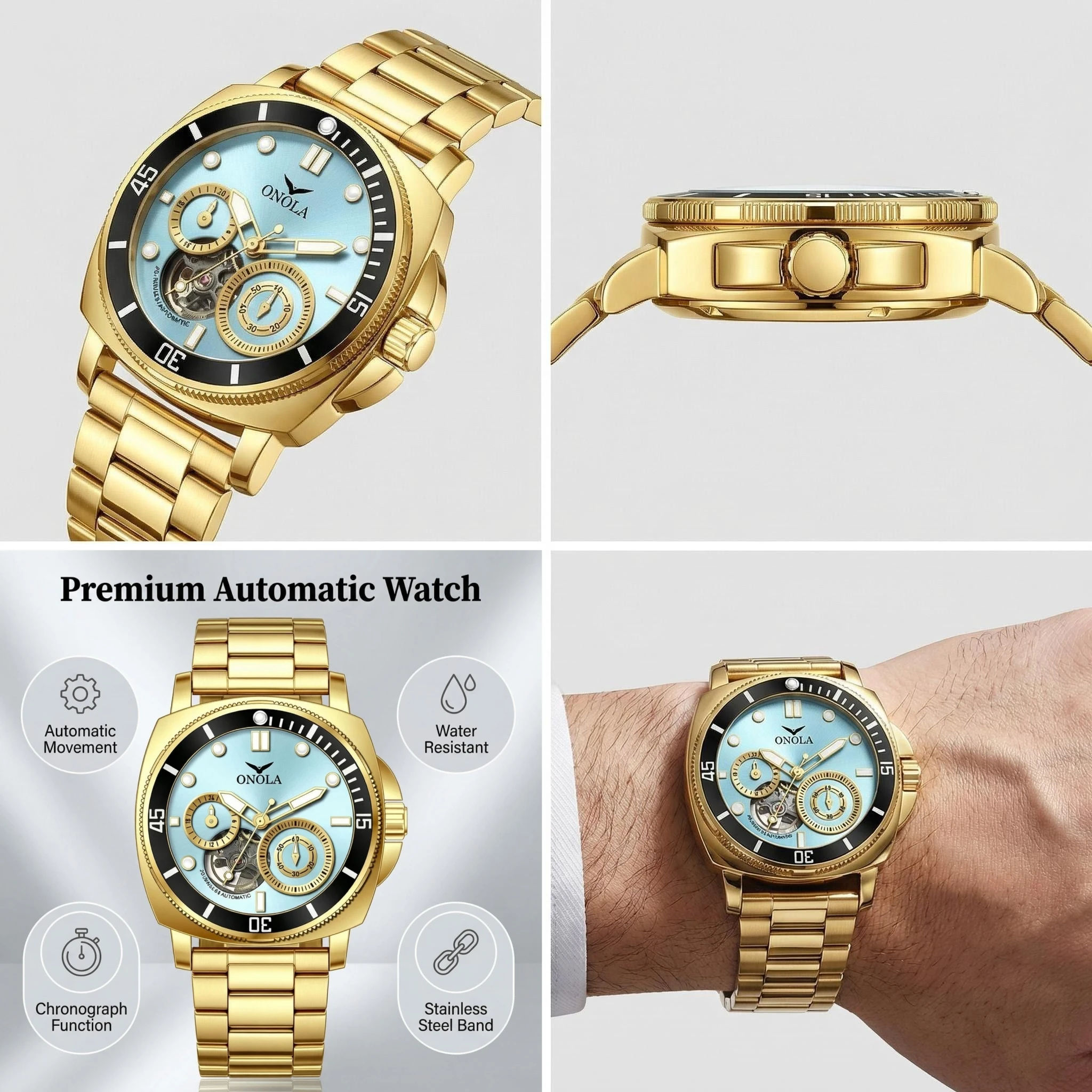 ONOLA 3814G New Stainless Steel Automatic Watch Luxury High Quality Movement Tourbillon Luminous Waterproof Mechanical Men Watch