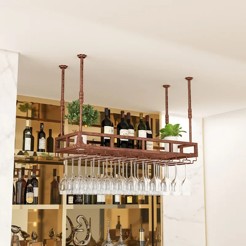Commercial wrought iron upside down red wine glass rack Multifunctional red wine rack Hanging adjustment rack Hanger shelf