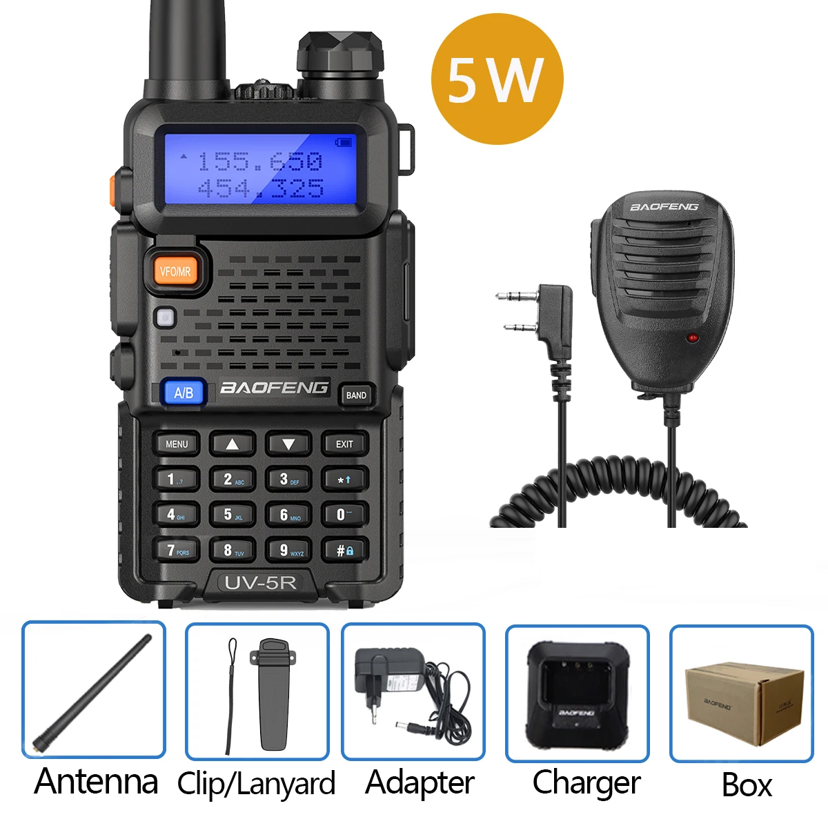 Ricetrasmettitore UV-5R 8W FM 128 Canali Dual Band Con Auricolare E Batteria 1800mAh