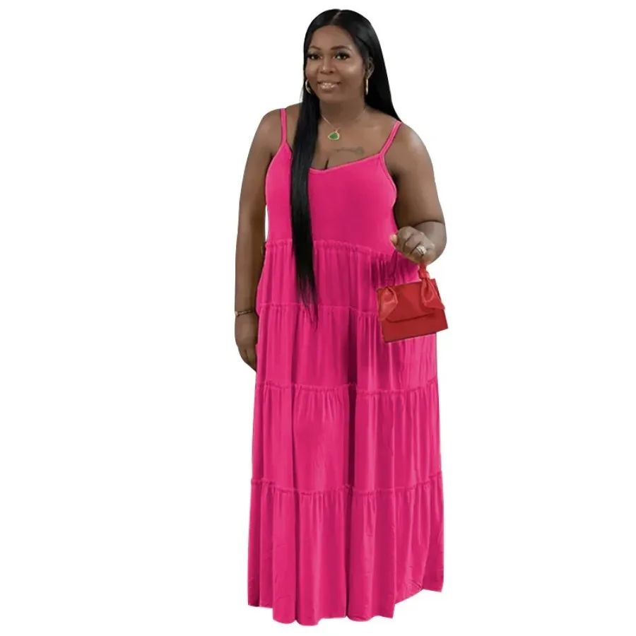 

Wholesale Ladies Slip Dress Solid Color Plus Size Elegant Pleated Maxi Summer Sleeveless Women Dresses Casual Dropshipping