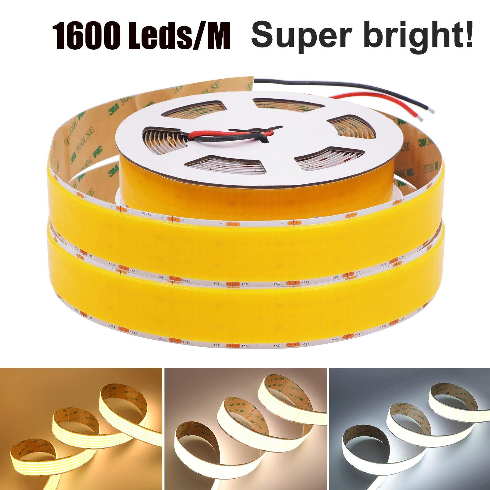 

1600Leds/M Super Brighter COB Strip DC 12V 24V 3000K 4000K 6000K White Home Decor Flexible Ribbon Rope LED Light