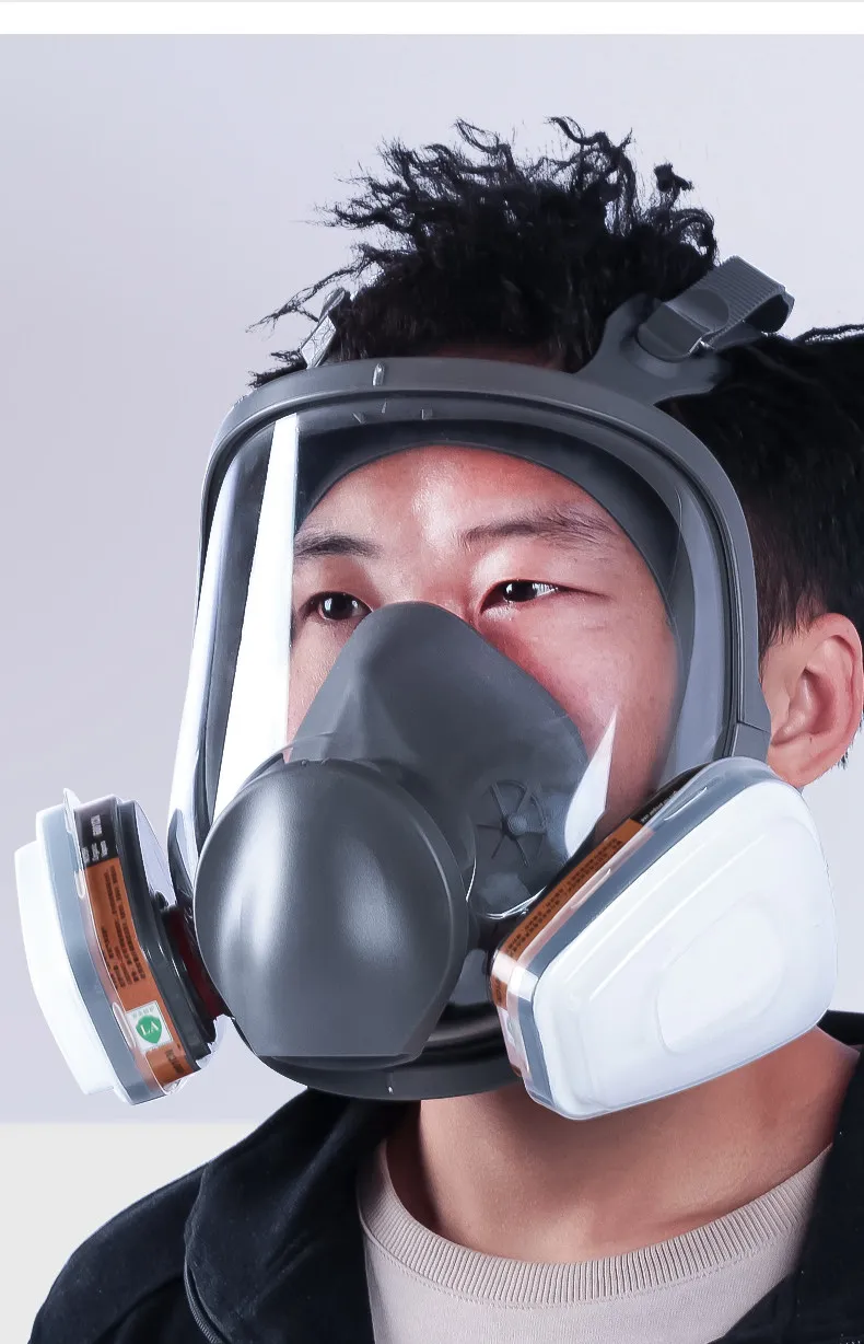 スプレー塗装用の完全保護呼吸器、呼吸しやすい、化学ガス・防塵マスク、工業用重防塵マスク-[呼吸器7点セット-コットンパッド20枚]