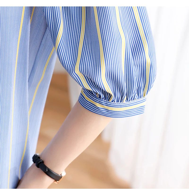 Striped Chiffon Blouses Women Fashion Loose Tops Short Sleeve Office Lady Shirts Blusa Feminina 2023 Summer Korean Woman Clothes