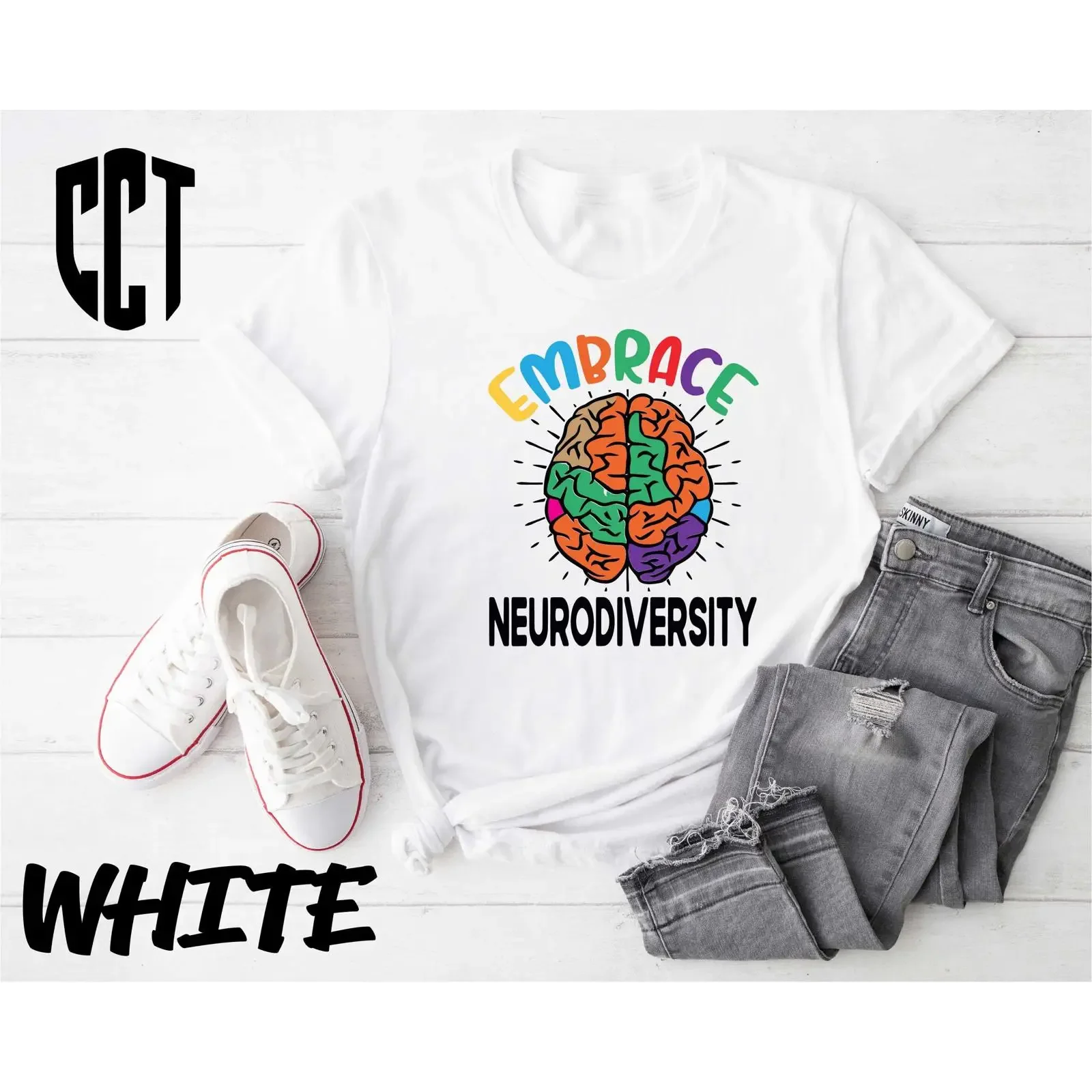 Embrace Neurodiversity Colorful Brain T Shirt Autism Awareness Speech Therapy ADHD Inclusion SPED Teacher vintage Washed