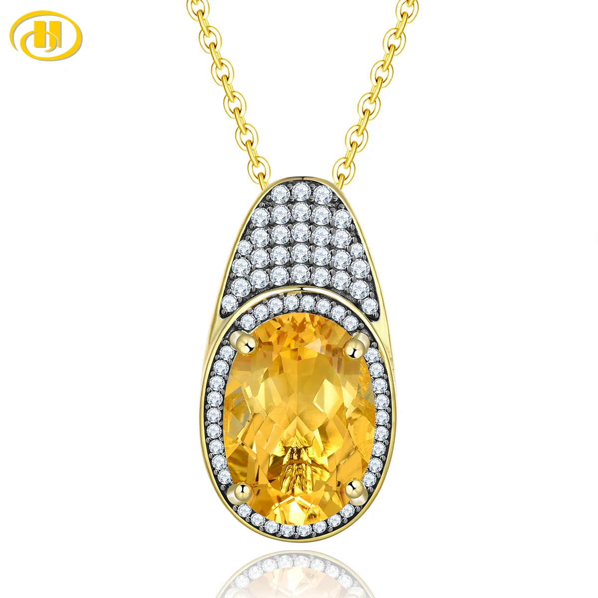 

Natural Citrine Sterling Silver Pendants Yellow Gold Plated 5 Carats Genuine Gemstone Fortune Pendant Women New Year Gifts