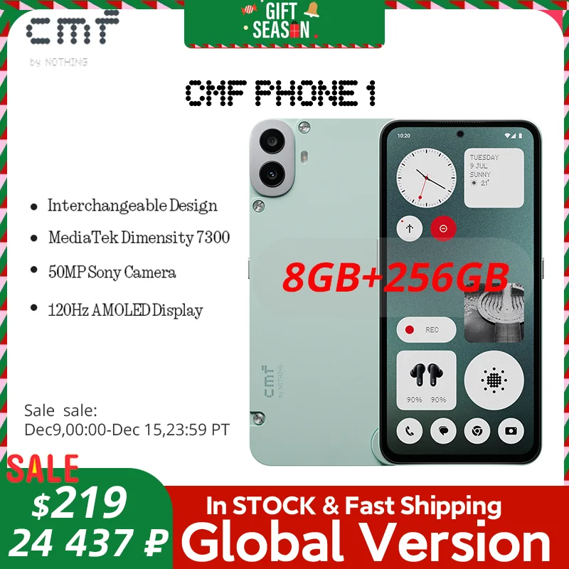 Global Version CMF Phone 1 6.67” AMOLED display 120Hz Mediatek Dimensity 7300 50MP 5,000 mAh IP52 33W fast charging Phone1