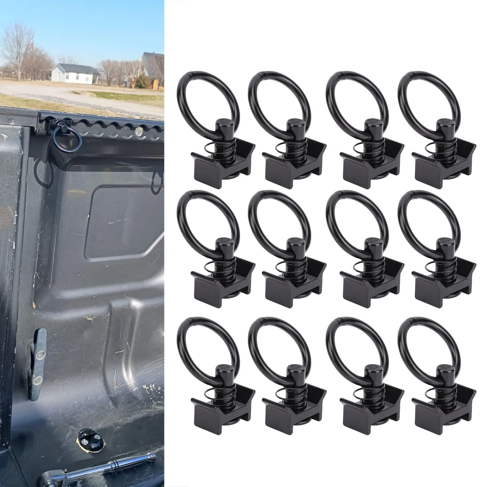 12pcs L Track Single Stud Fitting with Round Ring 4000 Lbs L Track Rail Tie Down O Ring for Truck Bed Trailer Cargo Control