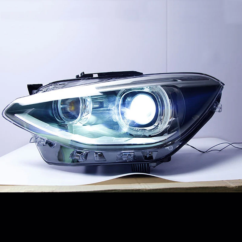 For BMW 1 Series F20 Headlight Assembly Modified High-end LED Angel Eye Daytime Running Light Turn Signal Lens Xenon Headlights