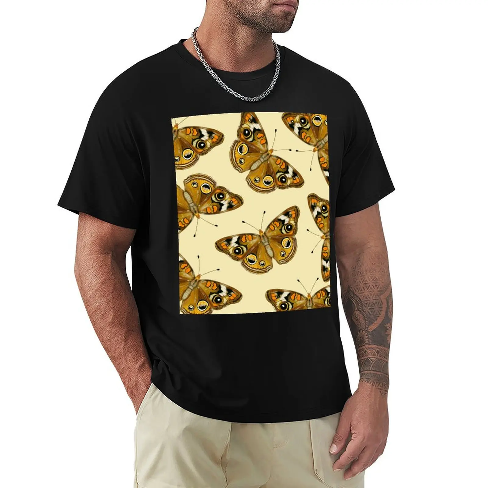 

Common Buckeye Butterfly (Junonia coenia) Illustration T-Shirt Basic Short Sleeve Cotton Blend T-Shirt