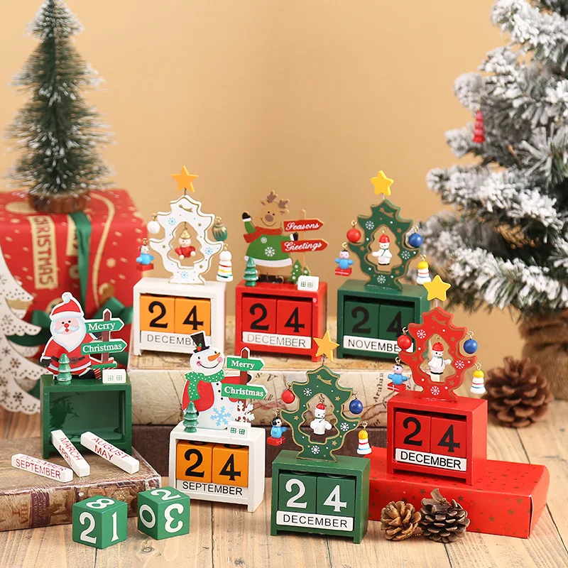Wooden Christmas Countdown Calendar Santa Claus Snowman DIY for Tabletop Ornaments Festive Holiday Home Decor Xmas gifts for kid