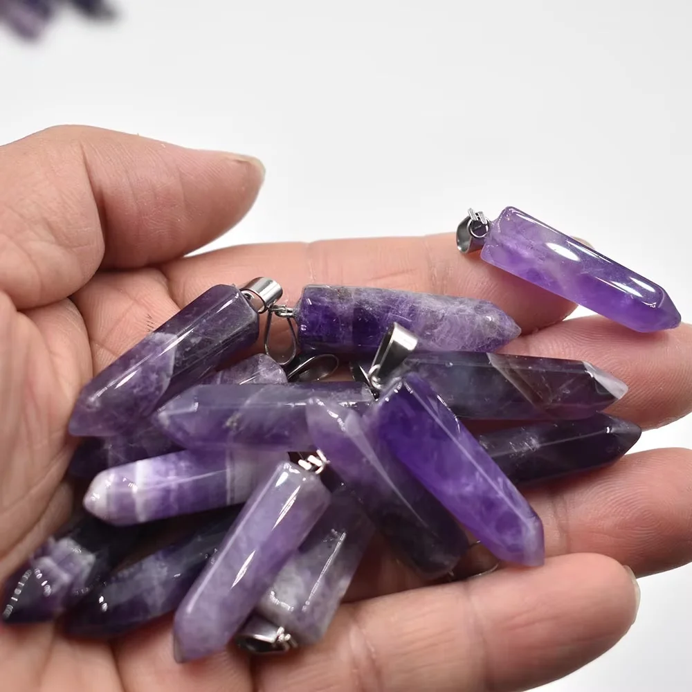 

Wholesale 24pcs/lot Fashion good quality natural stone amethysts pillar charms pendants for jewelry making free shipping