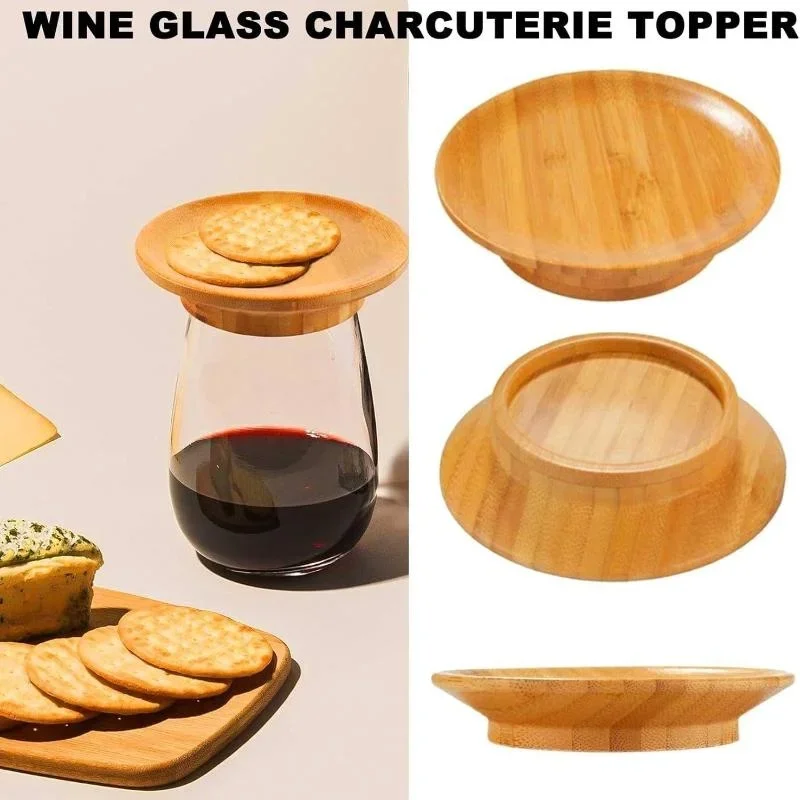 1Pcs Bamboo and Wood Red Wine Cup Lid Candle Cup Lid Wine Glass Charcuterie Topper Cooked Food Board Wooden Red Wine Cup Coaster