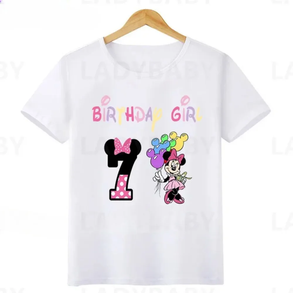 Summer Cute Disney Minnie Mouse Graphic Birthday Children T Shirt Kids Clothes 1 2 3 4 5 6 7 8 9 Years Baby Boy Girl Party Tops