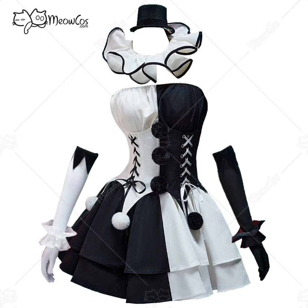 MEOWCOS Damen Halloween Gothic Schwarz Weiß Korsett Rock Set Tube Top und Korsett mit Rock und Strümpfen