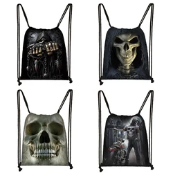 Cool Death Skull Backpack Women Men Travel Bag Grim Reaper Drawstring Bag Boys Girls Bookbag Canvas Storage Bags Shoes Holder