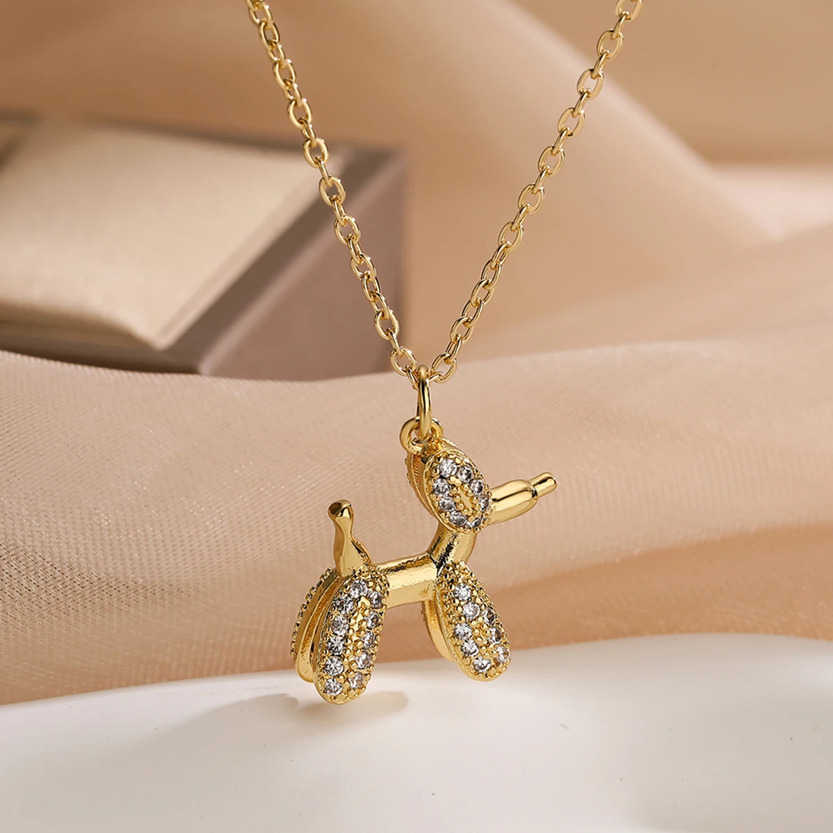 Cute Animal Pendant Necklaces For Women Girls,Delicate Cubic Zirconia Accessories, Stainless Steel Chain Party Daily Jewelry