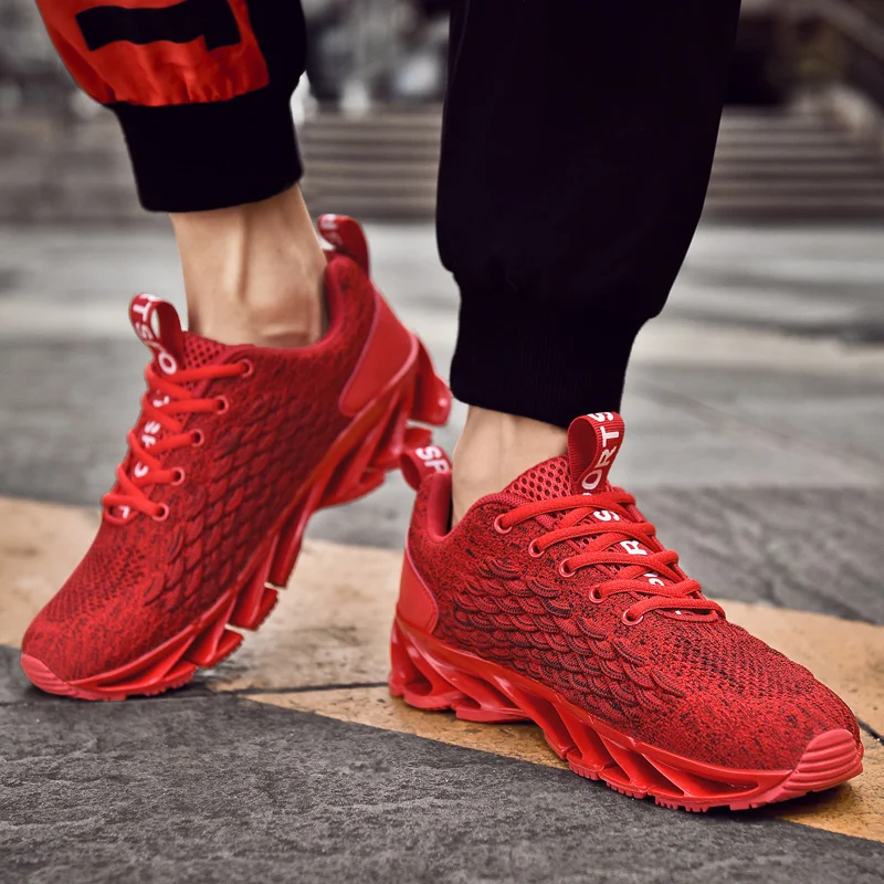 Trendy Red Men's Blade Sneakers Breathable Weaving Running Shoes Men Trainers Chunky Platform Sports Shoes Large Size 46