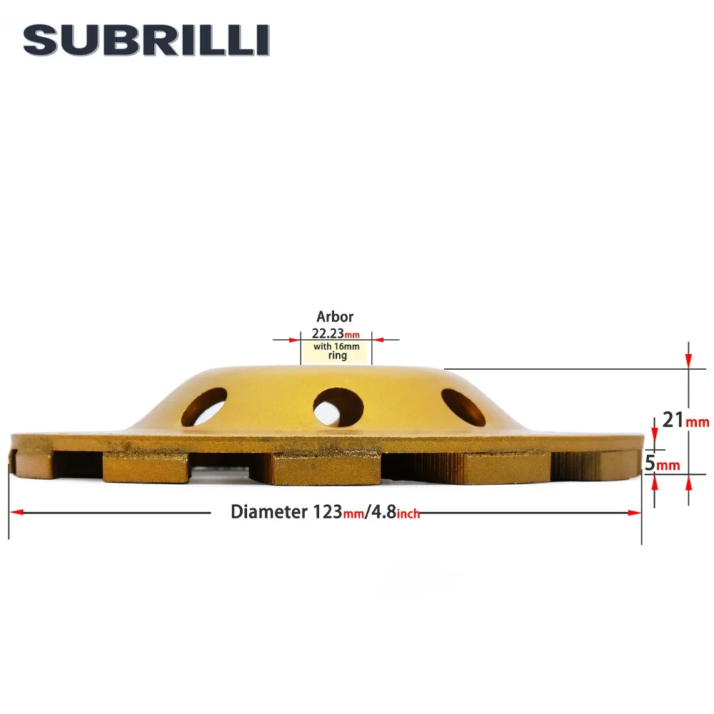 SUBRILLI Mola diamantata 125mm Smerigliatrice a disco diamantato per pietra di cemento Utensile manuale abrasivo Blocco di levigatura da 5 pollici
