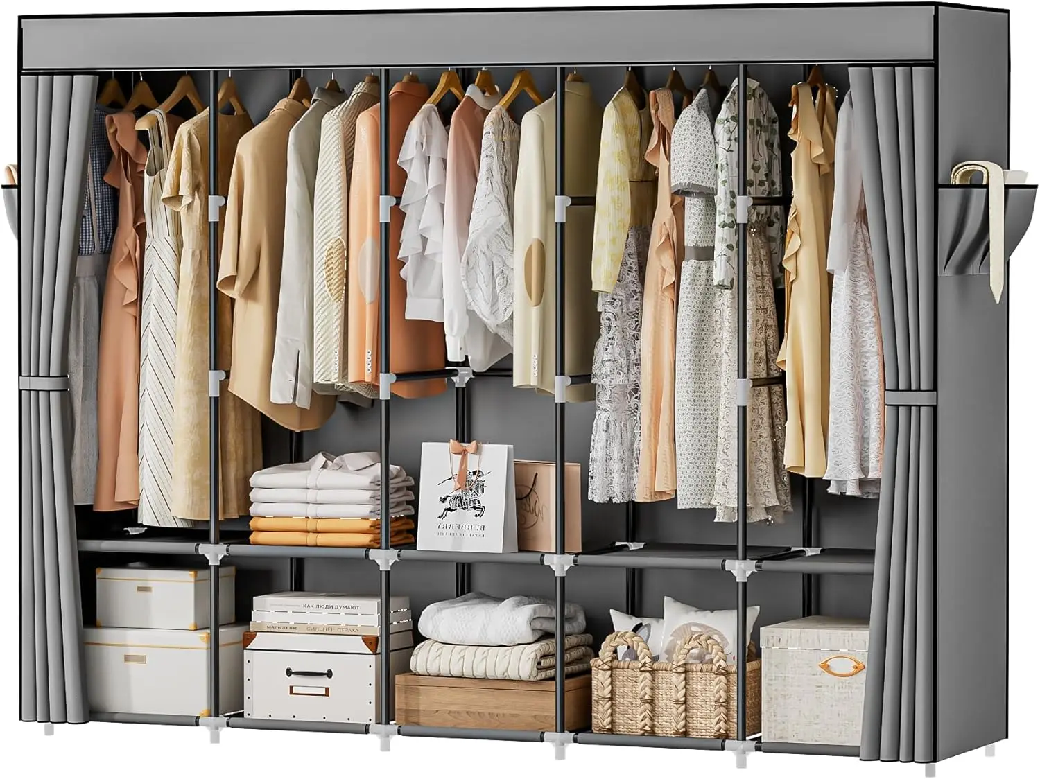 

83" Large Closet with 5 Rods & 10 Shelves, Sturdy & Dustproof, Easy Assembly
