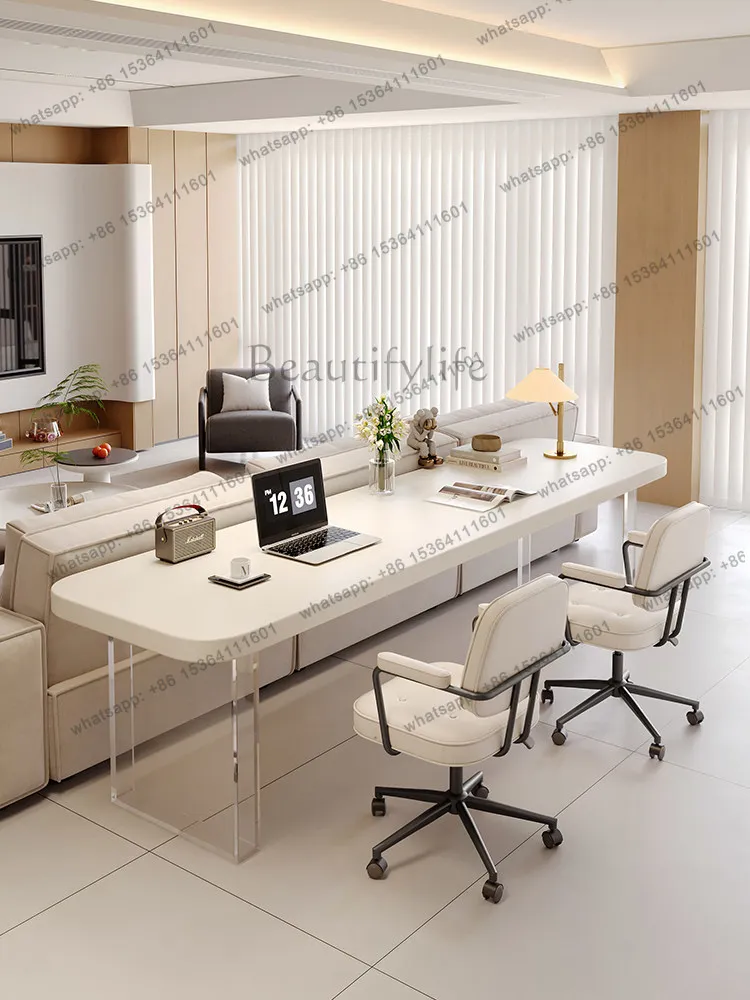 

Solid wood long table cream wind acrylic suspension office computer desk