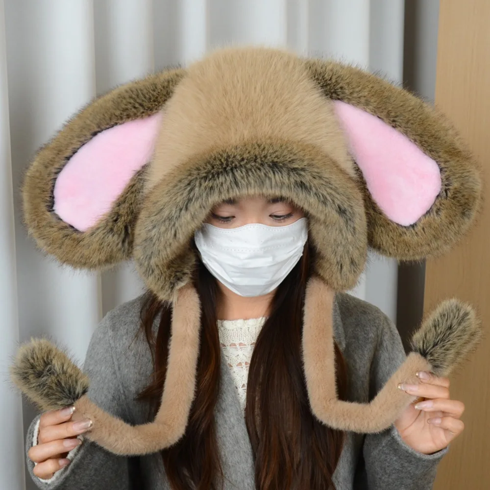 

Женская плюшевая шапка с милыми кроличьими ушками, осень-зима 2021, универсальная шапка с маленькими ушками, теплая шапка Lei Feng