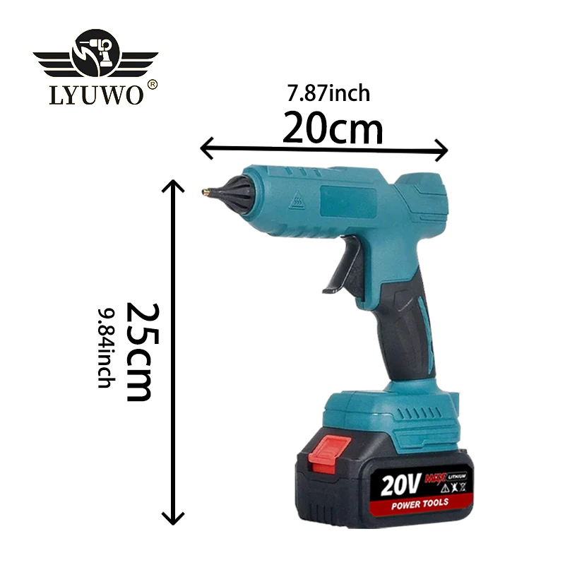 LYUWO 21V, 100W, 280 ° C cordless hot melt glue gun portable lithium battery charging 10pcs 11mm glue stick DIY maintenance tool