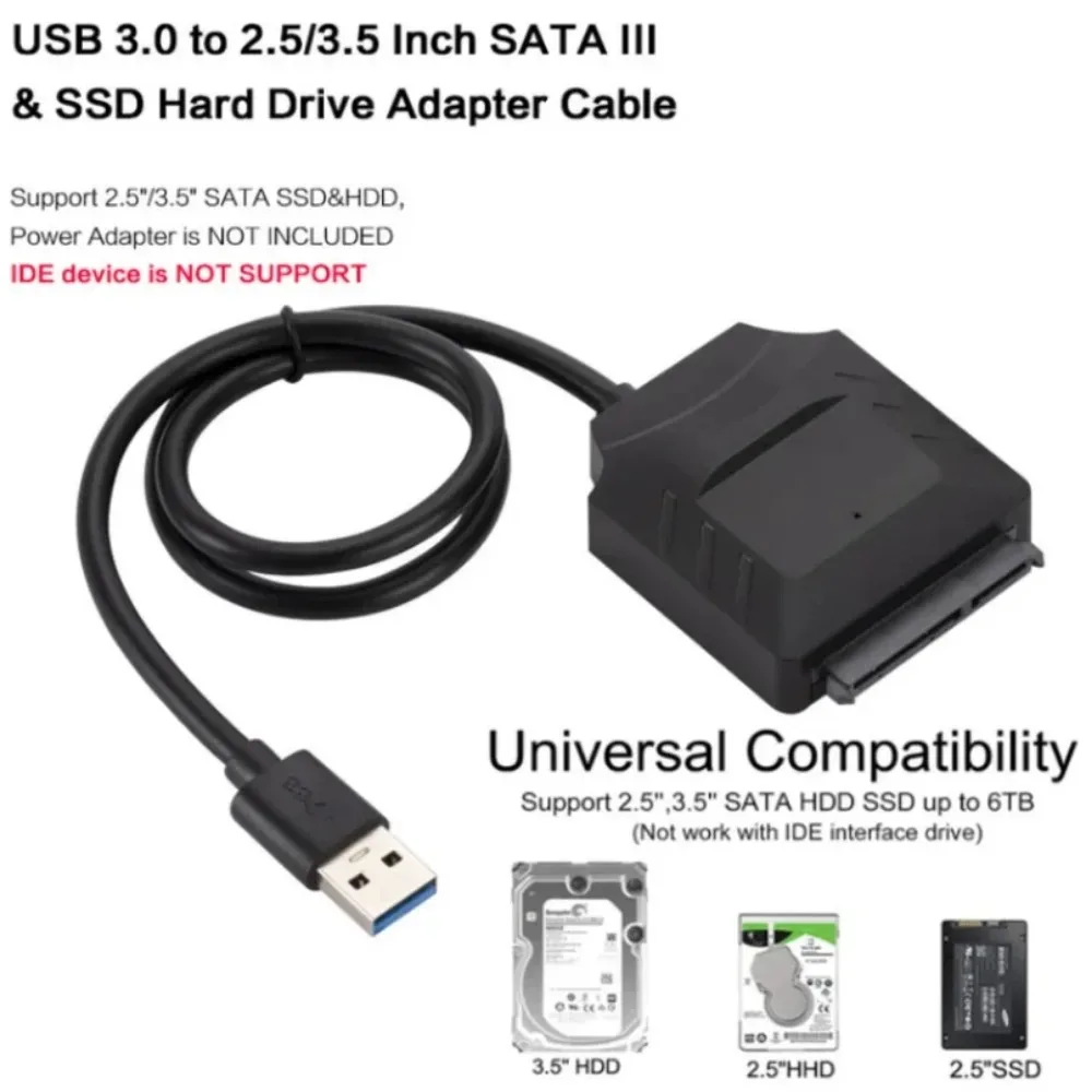 Sata ke USB 3.0 kabel adaptor USB ke SATA 3 kabel mendukung 22 Pin 2.5 3.5 inci konektor komputer Hard Disk SSD HDD eksternal