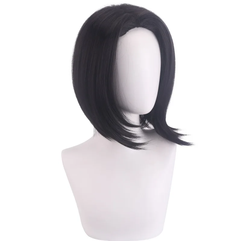 Wig Sintetis Black Mullet Gaya Rambut Berlapis Pendek Serat Tahan Panas untuk Kostum Pesta Cosplay Anime Penggunaan Sehari-hari