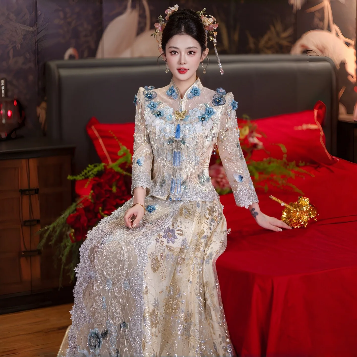 

Heavy Industry Xiuhe Clothing 2026 New Champagne Color New Chinese Wedding Dress Toast Dress