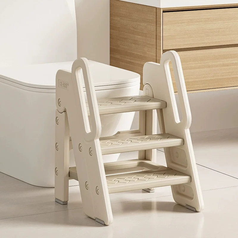 3-Step Bathroom Stool Children's Step Stool Kids Foldable Stool With Handles Anti-slip For Kids Toddler Non-slip Ladder