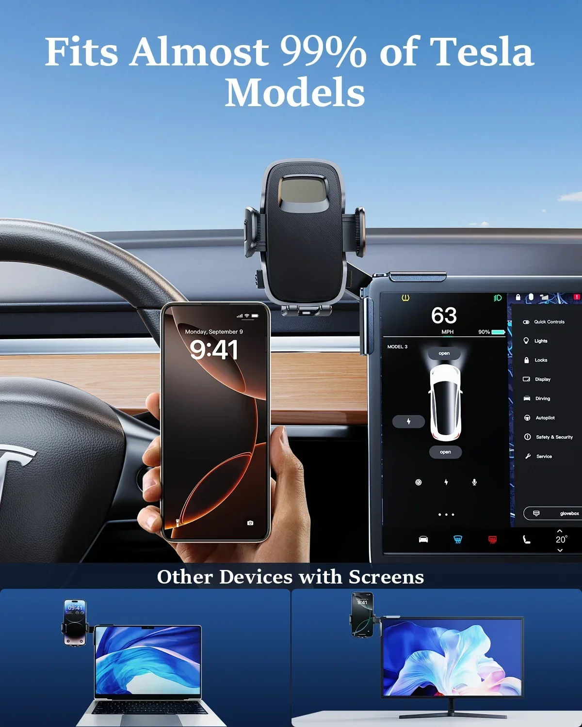 Dudukan Telepon Mobil Eary Dudukan Layar Tampilan Sisi 360 ° Dudukan Tahan Guncangan Ponsel Mobil Dapat Disesuaikan Berputar untuk iPhone 16 15