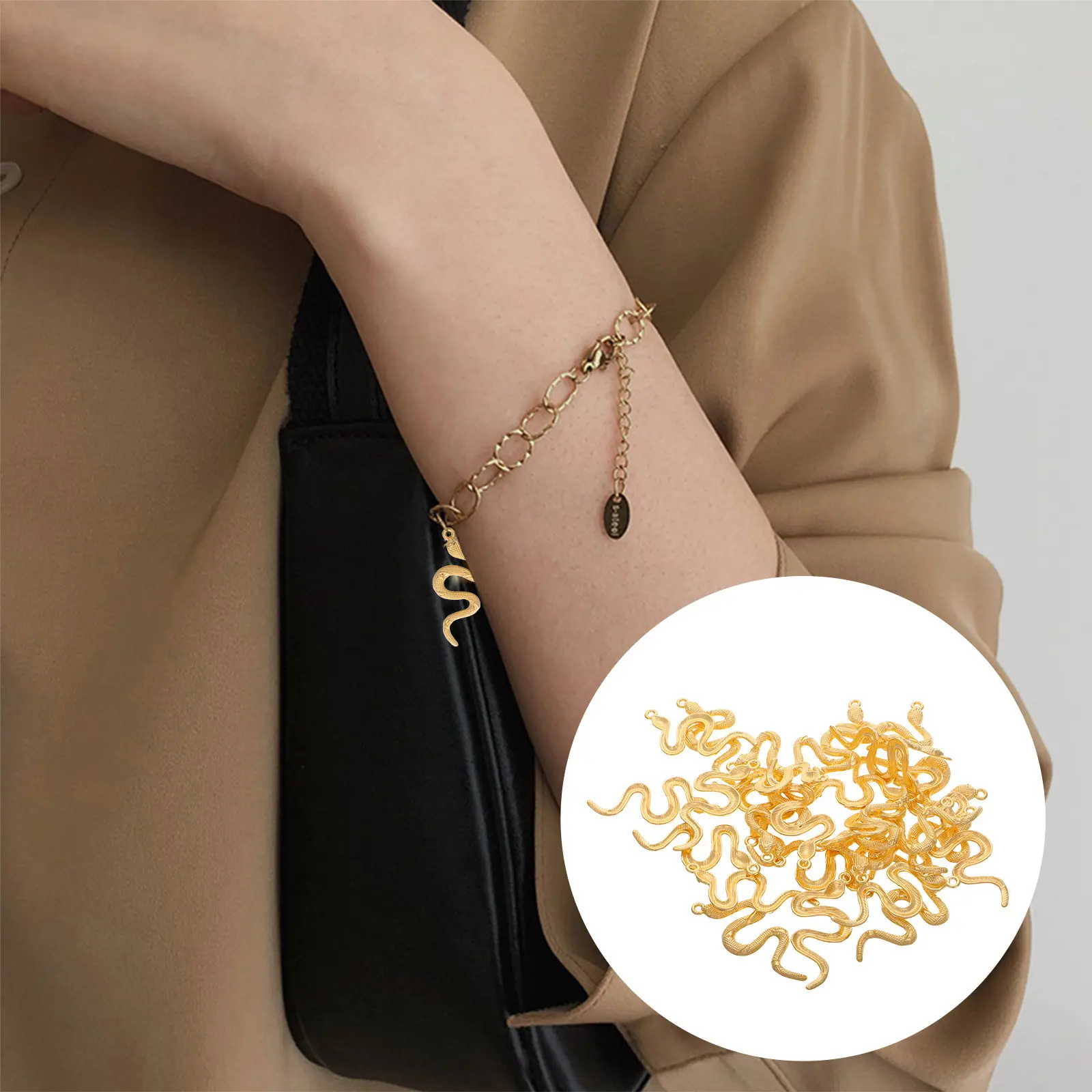 

30Pcs Snake Shape Pendant Charms Zinc Alloy Retro DIY Jewelry Making Charms for Necklace Bracelet Earring Keychain Crafting