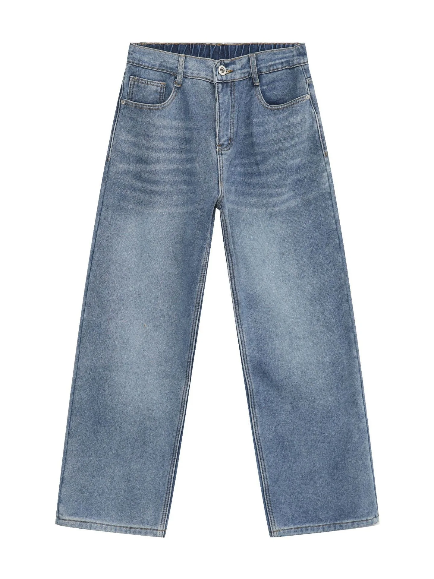Calça Jeans Bootcut Forrada com Fleece, Cintura Média, Perna Reta, Estilo Americano, Caimento Solto, Calça Jeans de Inverno p...