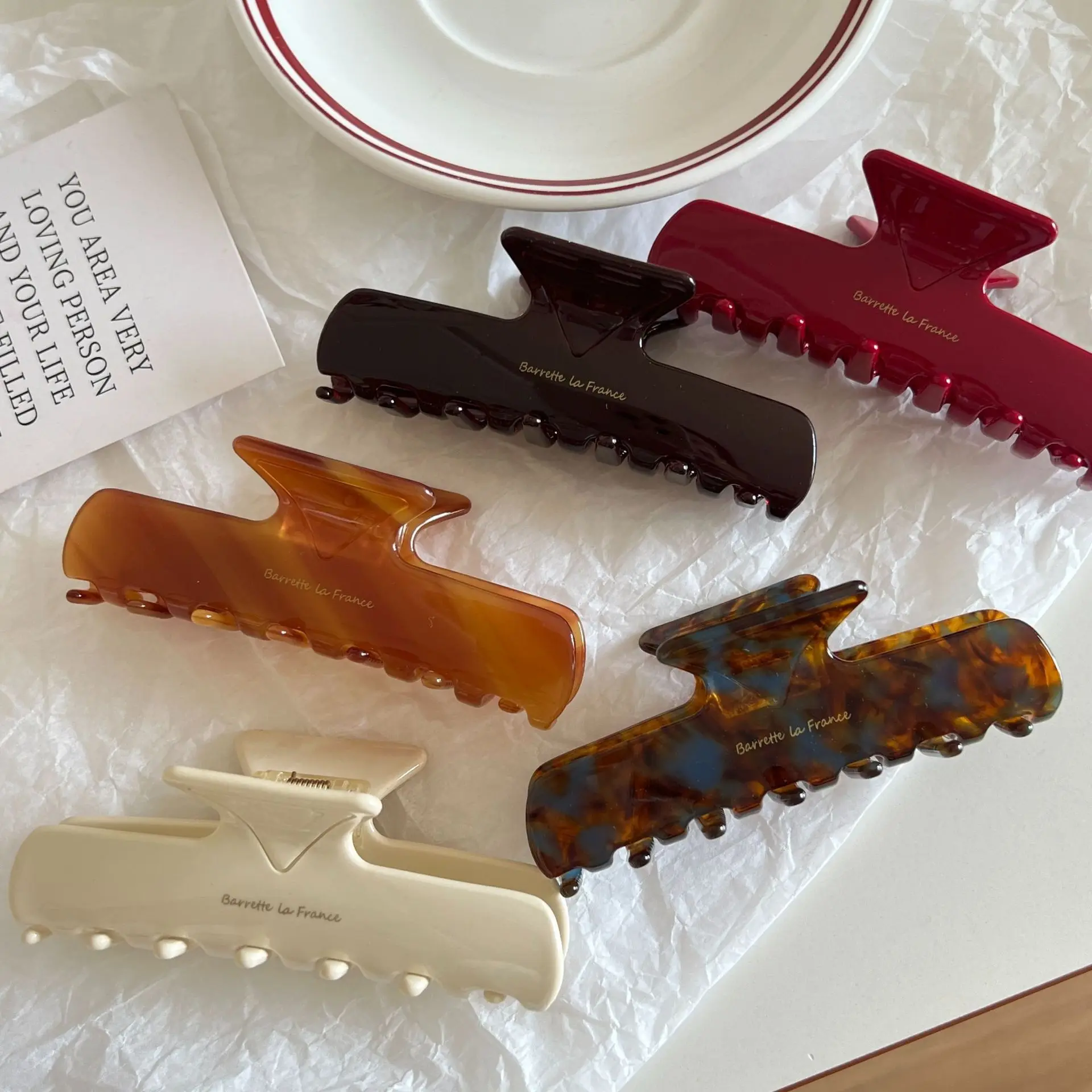 الفرنسية الرجعية تصميم هندسي 10 سنتيمتر مستطيل مشبك شعر بسيط موضة خلات كبيرة القرش كليب إكسسوارات الشعر للفتيات امرأة