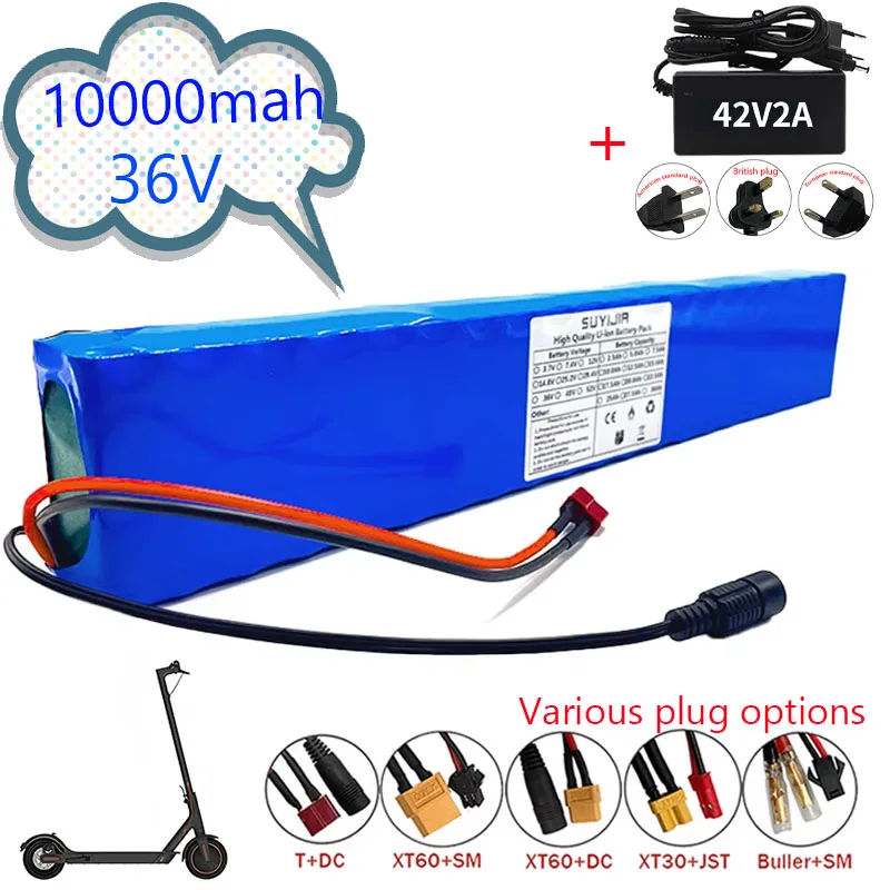 10S4P for Electric Scooter 10000mAh 36v Lithium Battery 18650 Battery Pack 10Ah Suitable for Electric Scooter Battery + Charger