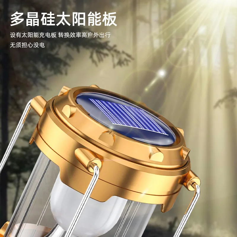 Source solar rechargeable camping light solar panel night search and rescue emergency light retractable lighting