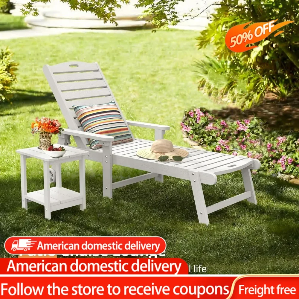 

Deck-chair Patio Lounge Chair With Adjustable Backrest Reclining Armchairs White HDPS Material Chaise Lounge Sofa Poolside Beach