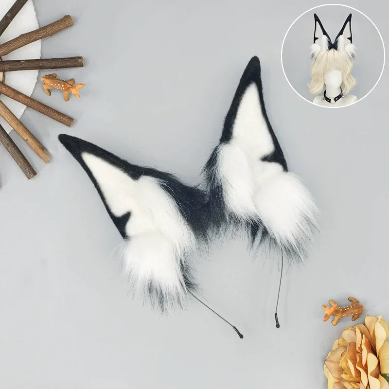 IMU 3 Types Anime Handmade Plush Dog Headband Simulated Furry Big Dog Ear Prop Man Club Party Cosplay Realistic Hair Accessory