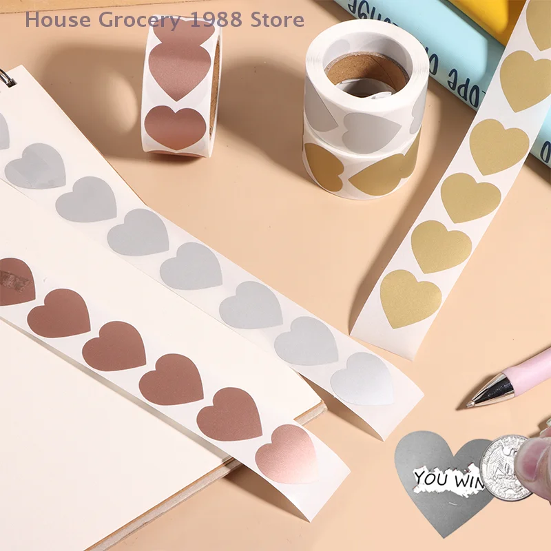 300 Pcs/roll Heart Scratch Off Stickers Labels Scratch Sticker Label Stationery DIY Handmade Game Self-Adhesive Sticker