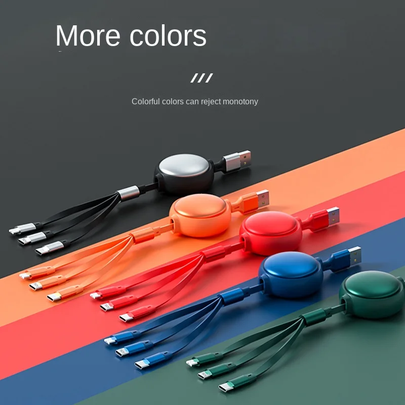 Macaron telescopic หนึ่งถึงสามชาร์จ1.2เมตรเหมาะสำหรับ Apple Android 3A ชาร์จเร็ว TYPE-C สามในหนึ่งสายชาร์จ