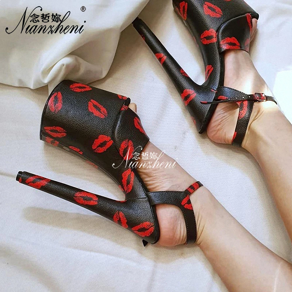 Pink Crossdresser Platform Sandals 20cm Peep Toe Stripper Heels with Sexy Lips Design for Pole Dance Catwalk Exotic Fetish Model