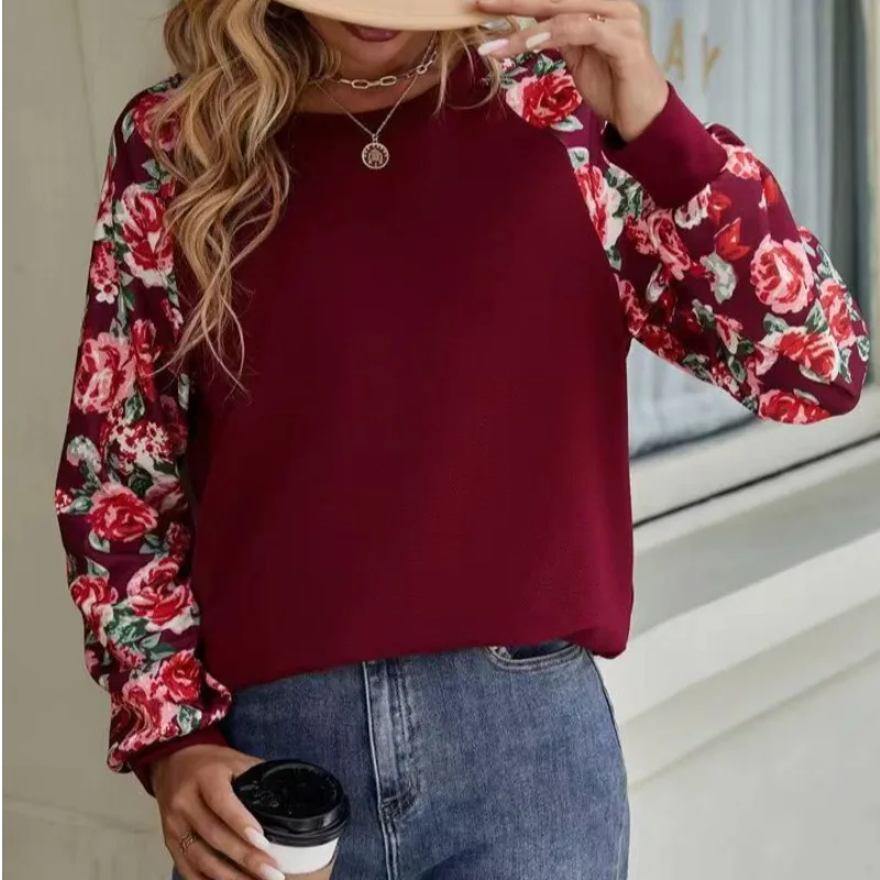 Nueva Suda ra Informal con Cuello Redondo y Estampado Floral Pequeño para Otoño, Suda Deada con Capucha para Es...