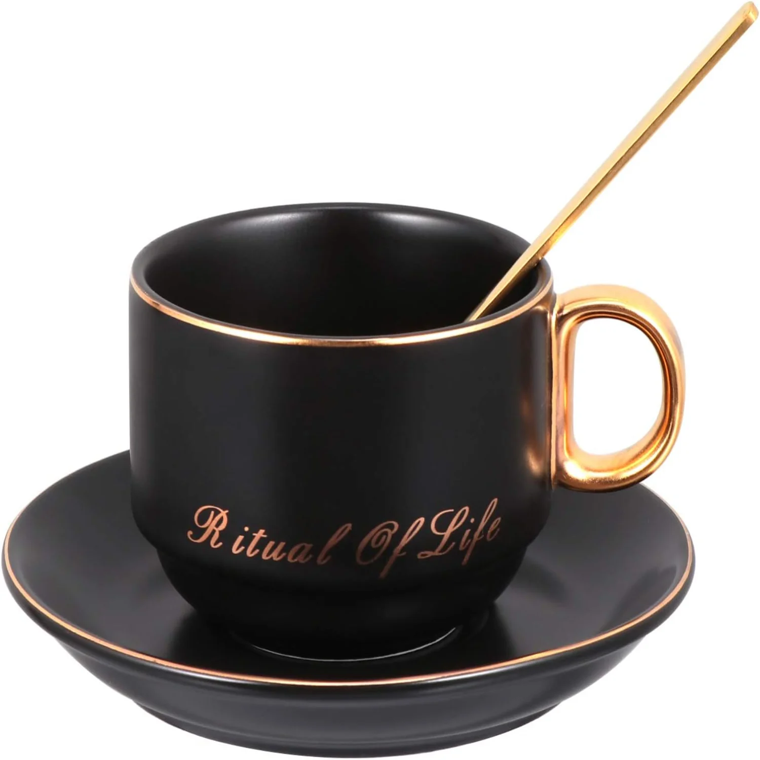 

Porcelain Cappuccino Mugs with Saucers - Ceramic Espresso Cups & Saucers Set for Americano, Tea & Coffee - Elegant Design for Co