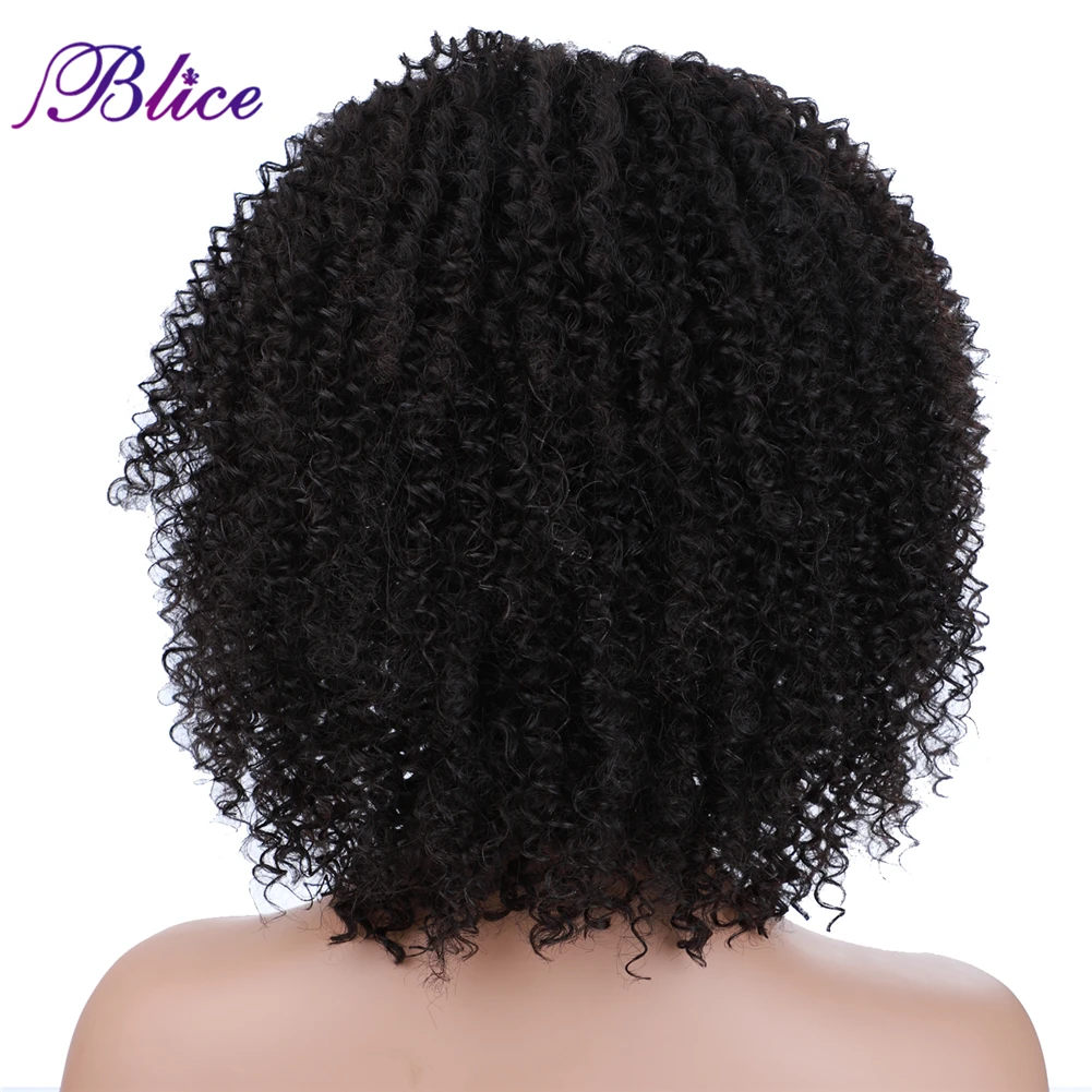 Blice Afro Kinky Curly Middle Part Closure Wig Natural Mixed Synthetic Hair Wigs 16 Inch Black Color For Women