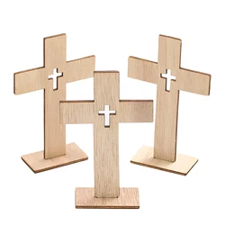 12PCS Wooden Crosses Standing Candlestick Projection Jesus Crucifix Christian Baptism Table Centerpieces First Communion Decor